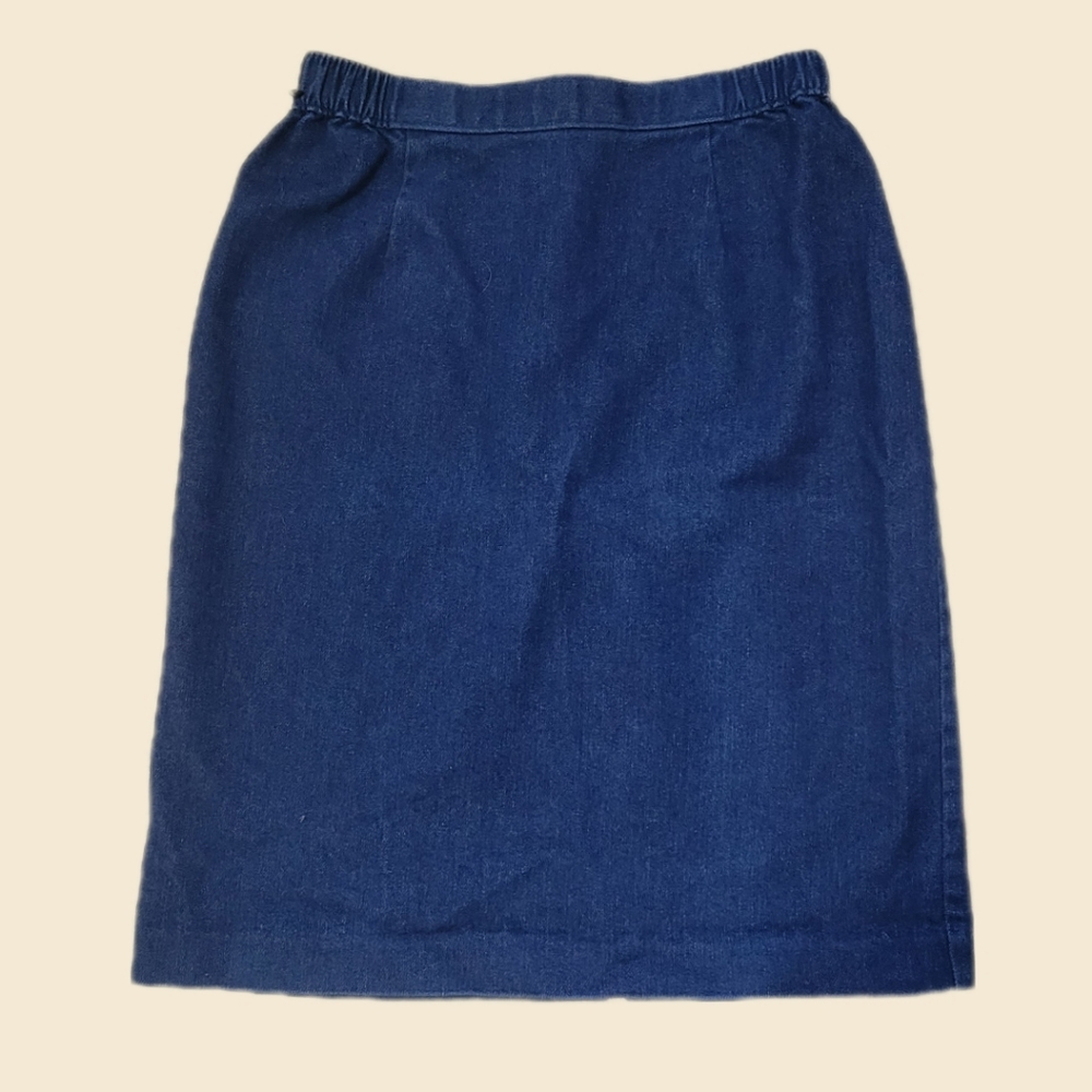 Vintage 80s 90s knee length dark wash high waist denim pencil skirt small